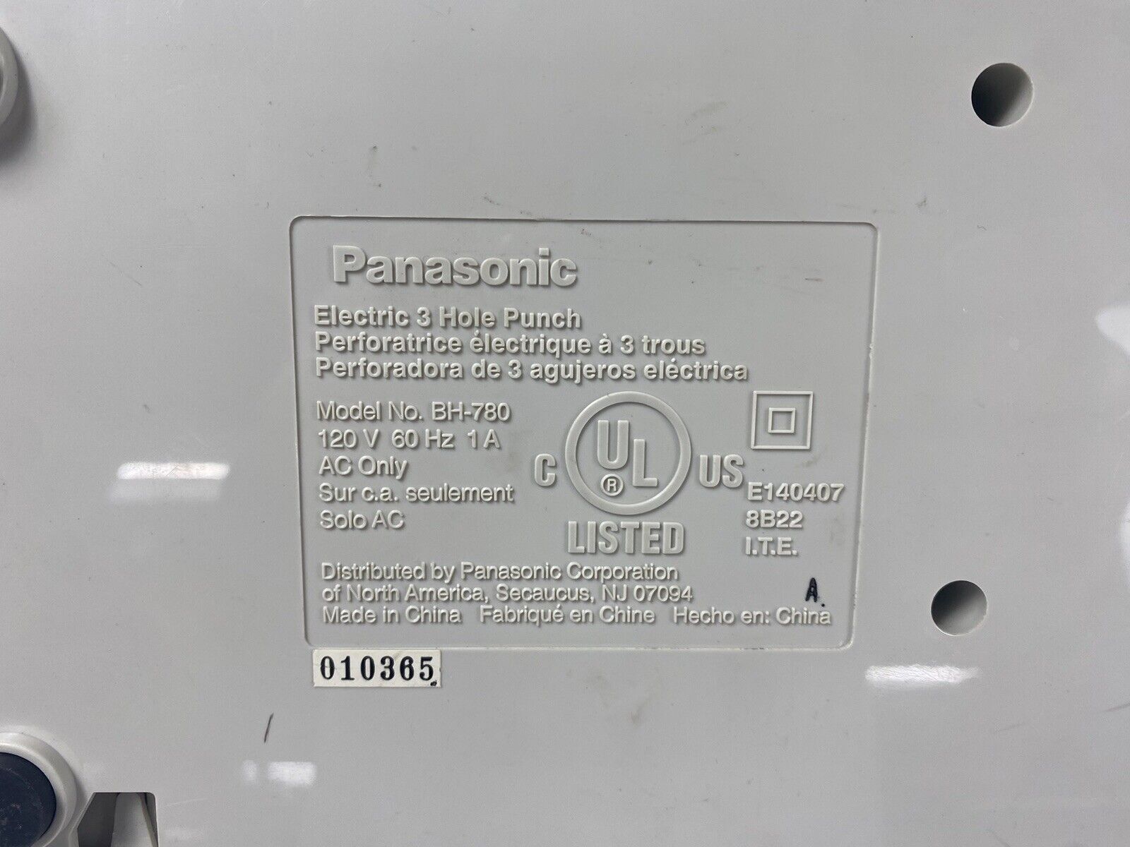 Panasonic Model No. BH-780 Commercial Electric 3 Hole Punch Tested