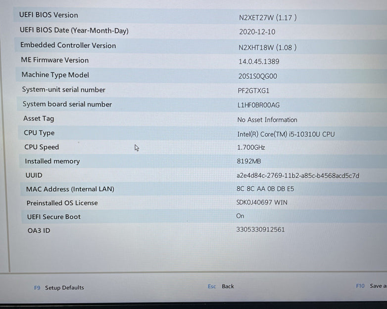 Lenovo ThinkPad T14 Gen 1 14" i5-10310U 1.7 GHz 8GB RAM No SSD/OS/AC/Batt - READ