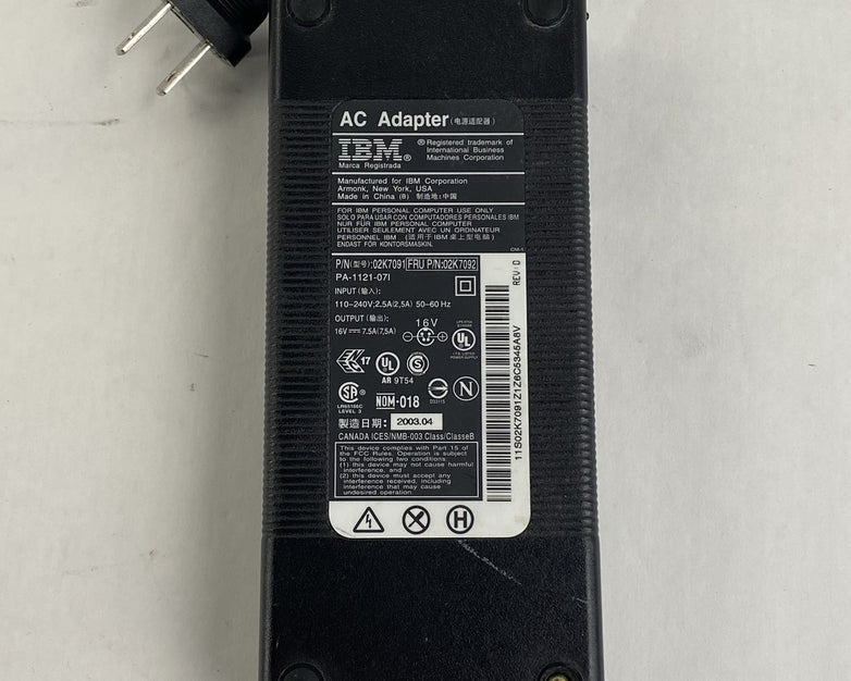 IBM 02K7091 120W 16V 7.5A 4 Pin AC Adapter