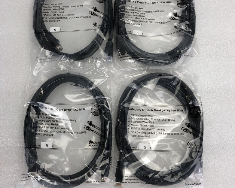 Category 6  Patch Cord UTP 5ft 550 Mhz (Lot of 4)