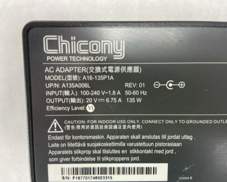 Chicony Lenovo Charger 6.75A 135W A16-135P1A A135A006L AC Adapter