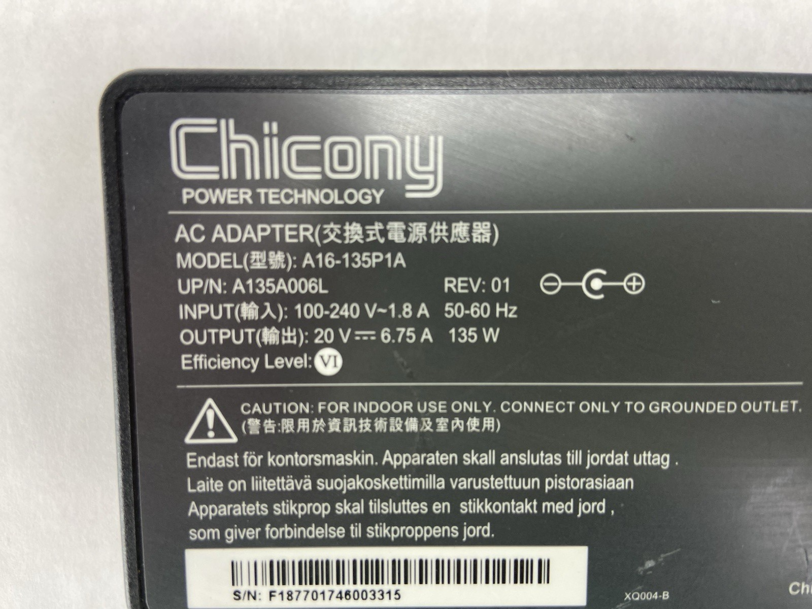 Chicony Lenovo Charger 6.75A 135W A16-135P1A A135A006L AC Adapter