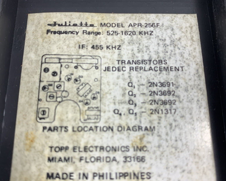 Vintage Juliette Solid State AM Pocket Transistor Radio APR-256F - Tested