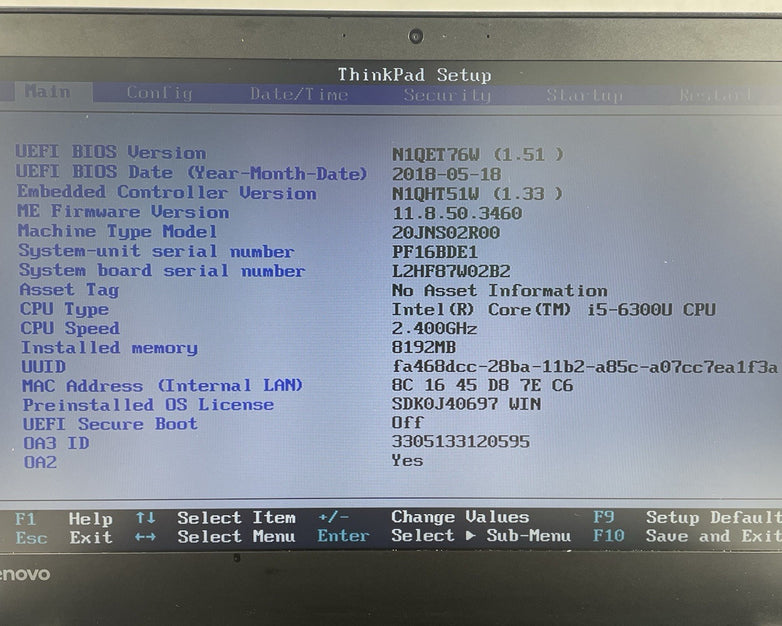 Lenovo ThinkPad T470 14" i5-6300U 2.40 GHz 8 GB RAM No SSD/OS/AC