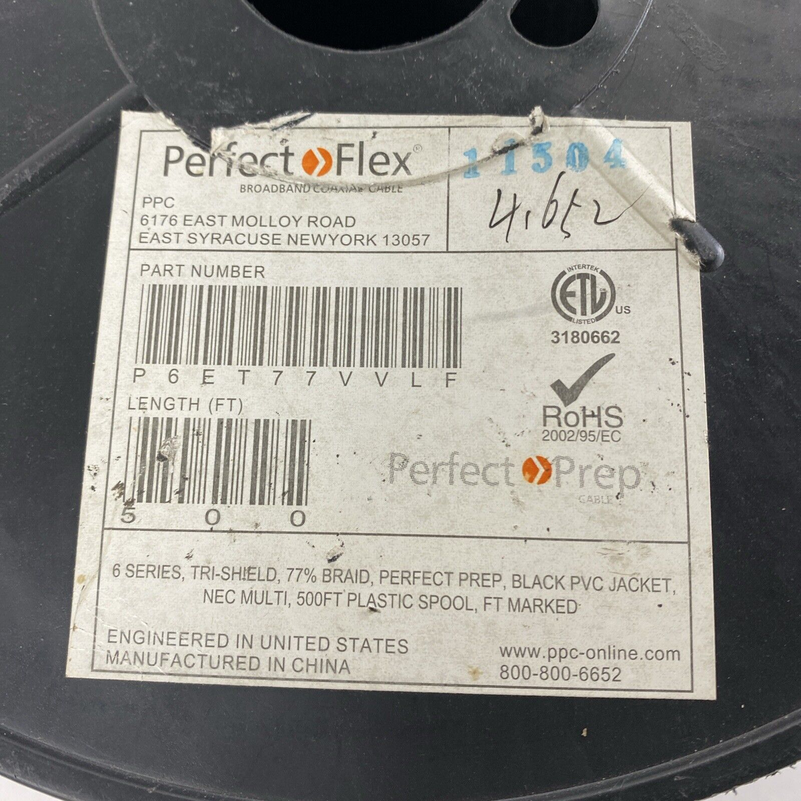 Perfect Flex P6ET77VVLF PPC Bulk Coax Tri-Shield 77% Braid Black LESS THAN 500FT