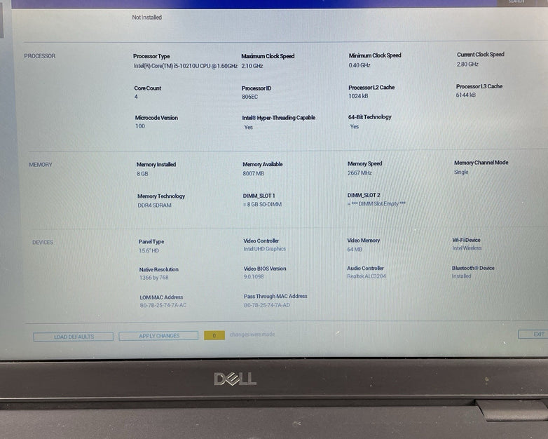 Dell Latitude 3510 15.6" i5-10210U 1.60 GHz 8 GB RAM No SSD/OS/AC