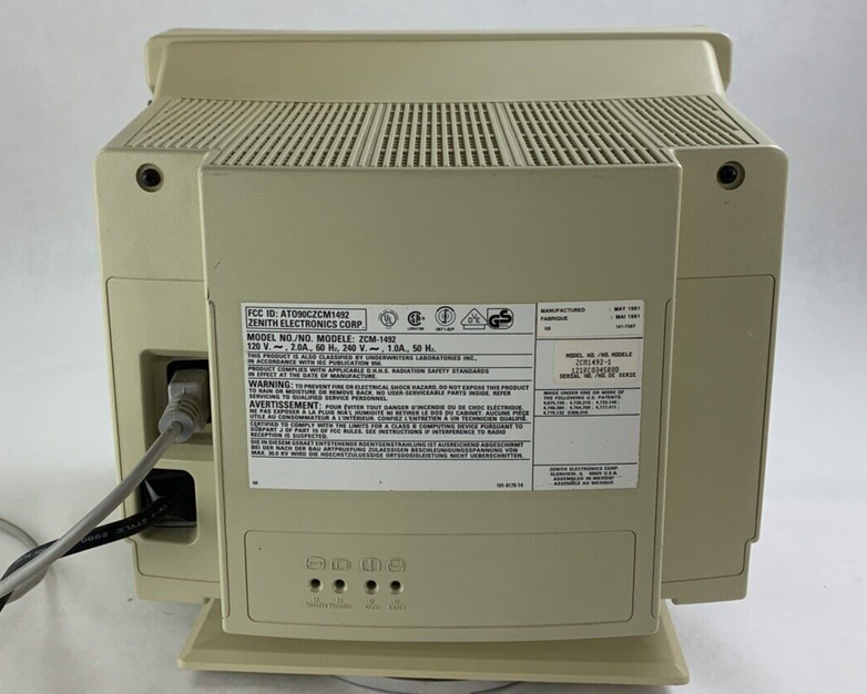 Zenith Data Systems ZCM-1492 FTM CRT Monitor VGA Screen Powers No Display Parts