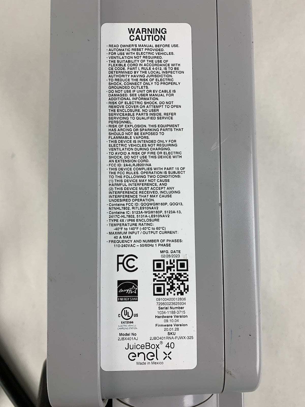 Enel X JuiceBox 40 40-Amp Electric Vehicle Charging Station - Parts or Repair