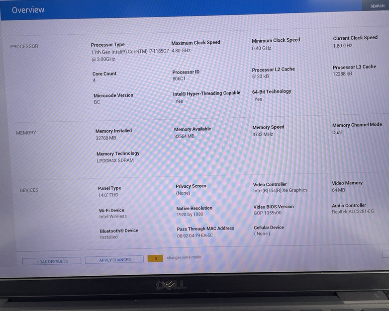 Dell Latitude 7420 14" i7-1185G7 3.00 GHz 32 GB RAM No SSD/OS/AC - READ