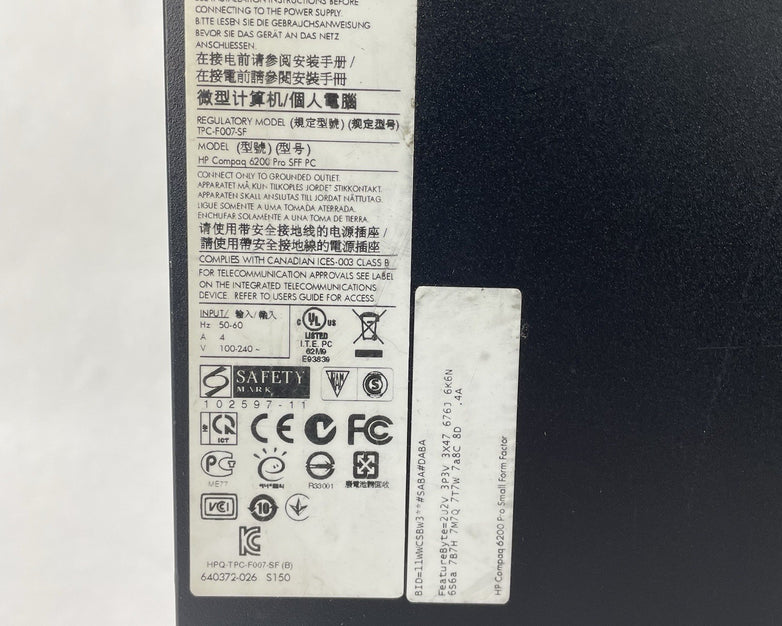 HP Compaq 6200 Pro SFF i3-2120 3.10 GHz 4 GB RAM No HDD/OS