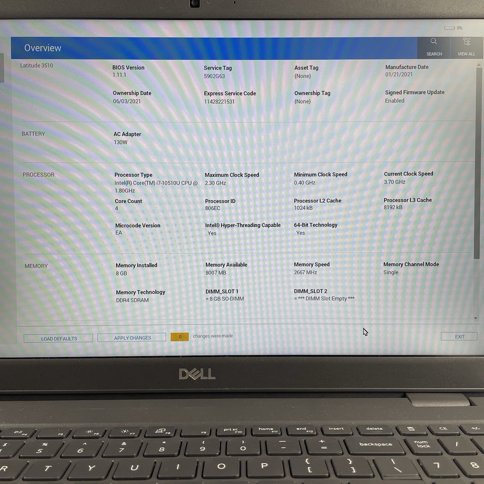 Dell Latitude 3510 15.6" i7-10510U 1.80 GHz 8 GB RAM No SSD/OS/AC/Batt3