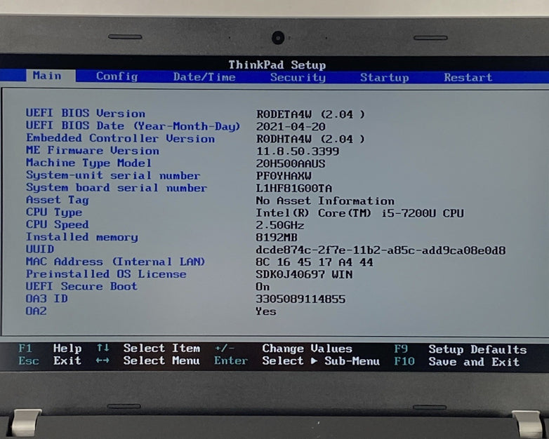 Lenovo ThinkPad E570 Core i5-7200U 2.50 GHz 8 GB 15.6" No Battery No HDD No OS