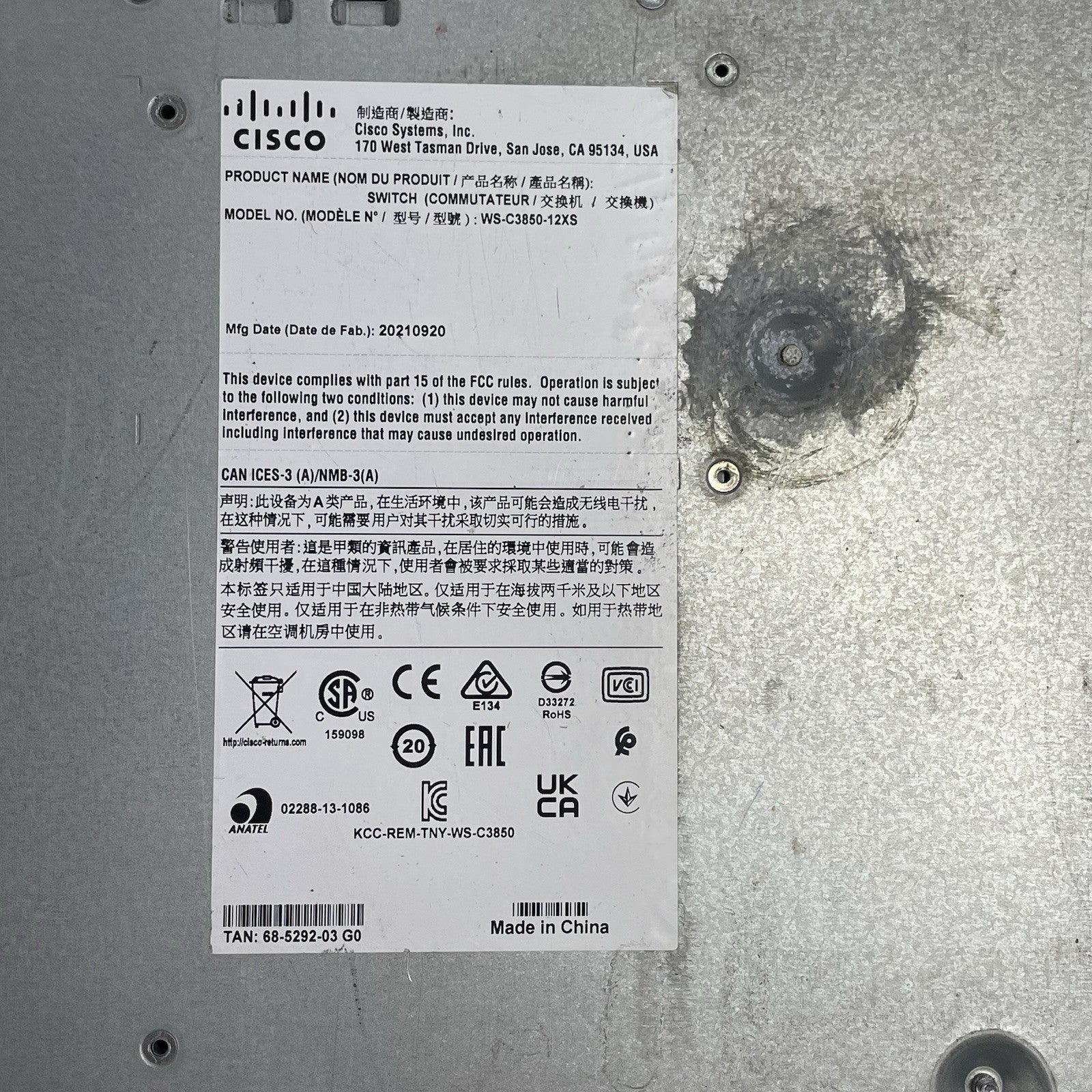 Cisco Catalyst C3850-12XS-S V03 12 Port 10GB SFP+ Fiber Tested & Reset12