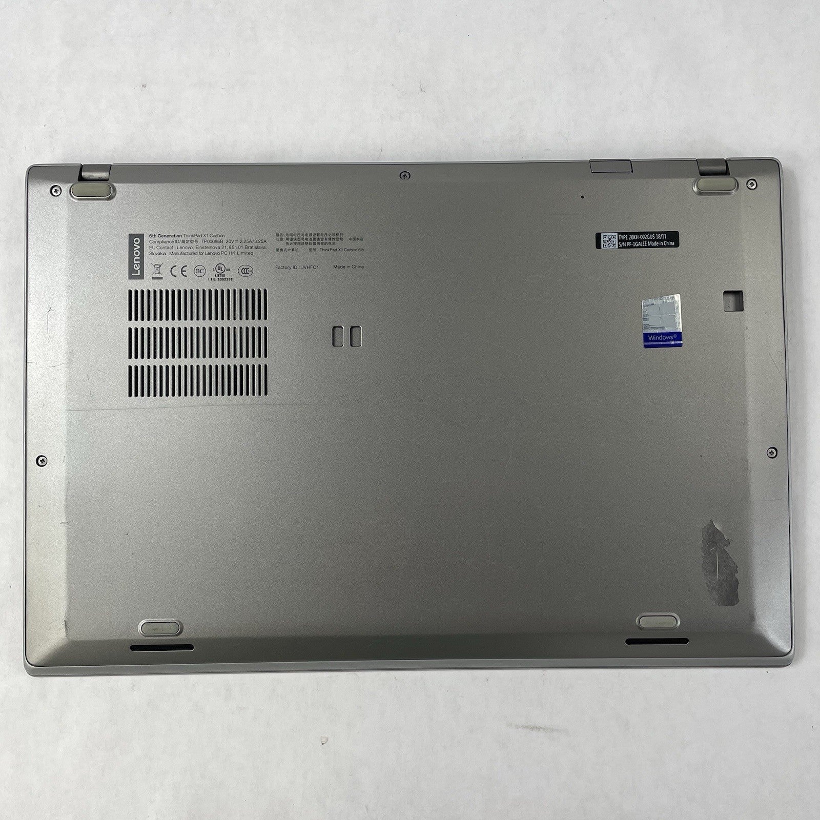 Lenovo ThinkPad X1 Carbon G6 14" i7-8650U 1.90 GHz 16 GB RAM No SSD/OS/AC12