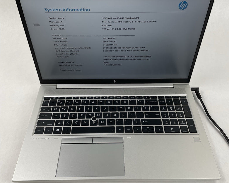 HP EliteBook 850 G8 15.6" i5-1145G7 2.60 GHz 8 GB RAM No SSD/OS/AC/Batt - Rubber