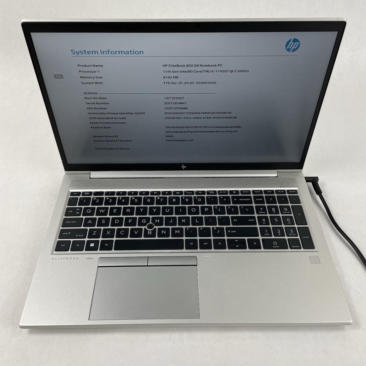 HP EliteBook 850 G8 15.6" i5-1145G7 2.60 GHz 8 GB RAM No SSD/OS/AC/Batt - Rubber2