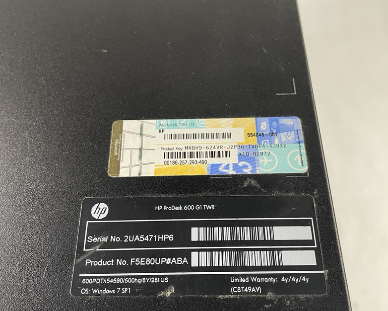 HP ProDesk 600 G1 MT Intel i5-4590 3.30 GHz 8 GB RAM No HDD/OS