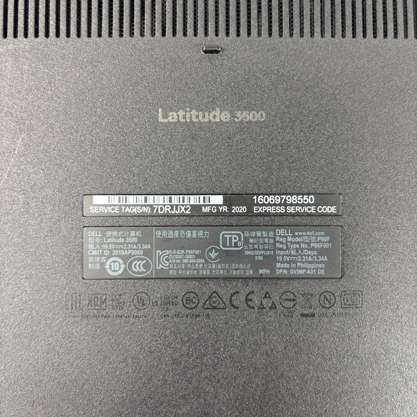 Dell Latitude 3500 15.6" Laptop i5-8265U 1.6 GHz 8 GB Ram No OS No HDD No AC