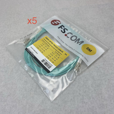 FS.Com Fibre Optic Patch Cable 10G 50/125 OM3 Multimode Color Aqua 5M - Lot Of 5