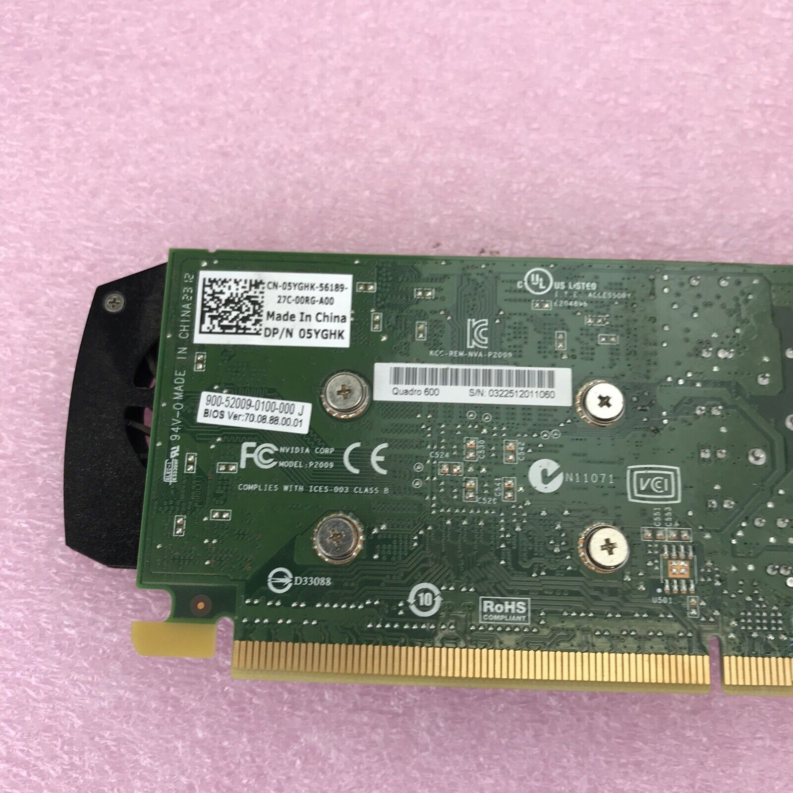 Dell Nvidia Quadro 600 05YGHK 1GB GDDR3 Graphics Video Card 5YGHK (Lot of 2)