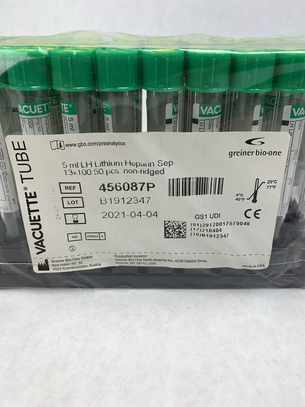 Vacuette 456087P 5ml LH Sep 13x100 50pcs Non-Ridged Tubes