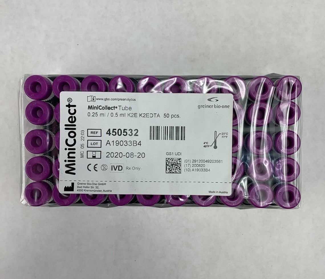 MiniCollect 450532 0.25ml / 0.5ml K2E K2EDTA 50pcs Tubes