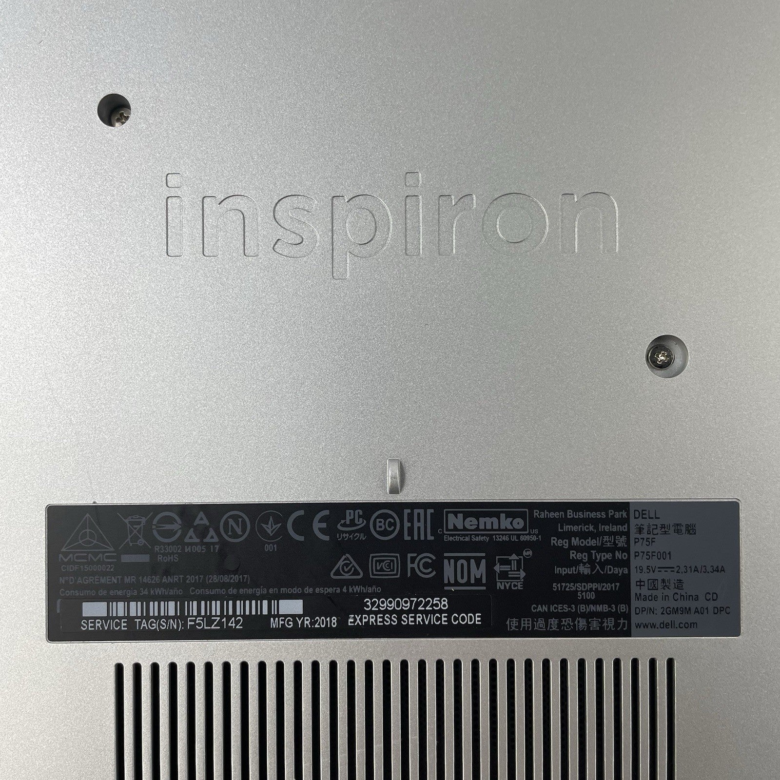 Dell Inspiron 5570 15.6" i7-8550U 1.80 GHz 12 GB RAM No SSD/OS/AC16