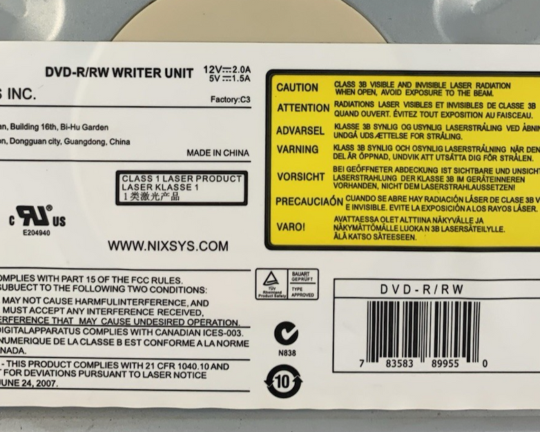 NIXSYS INC. DVD-R/RW Writer Unit