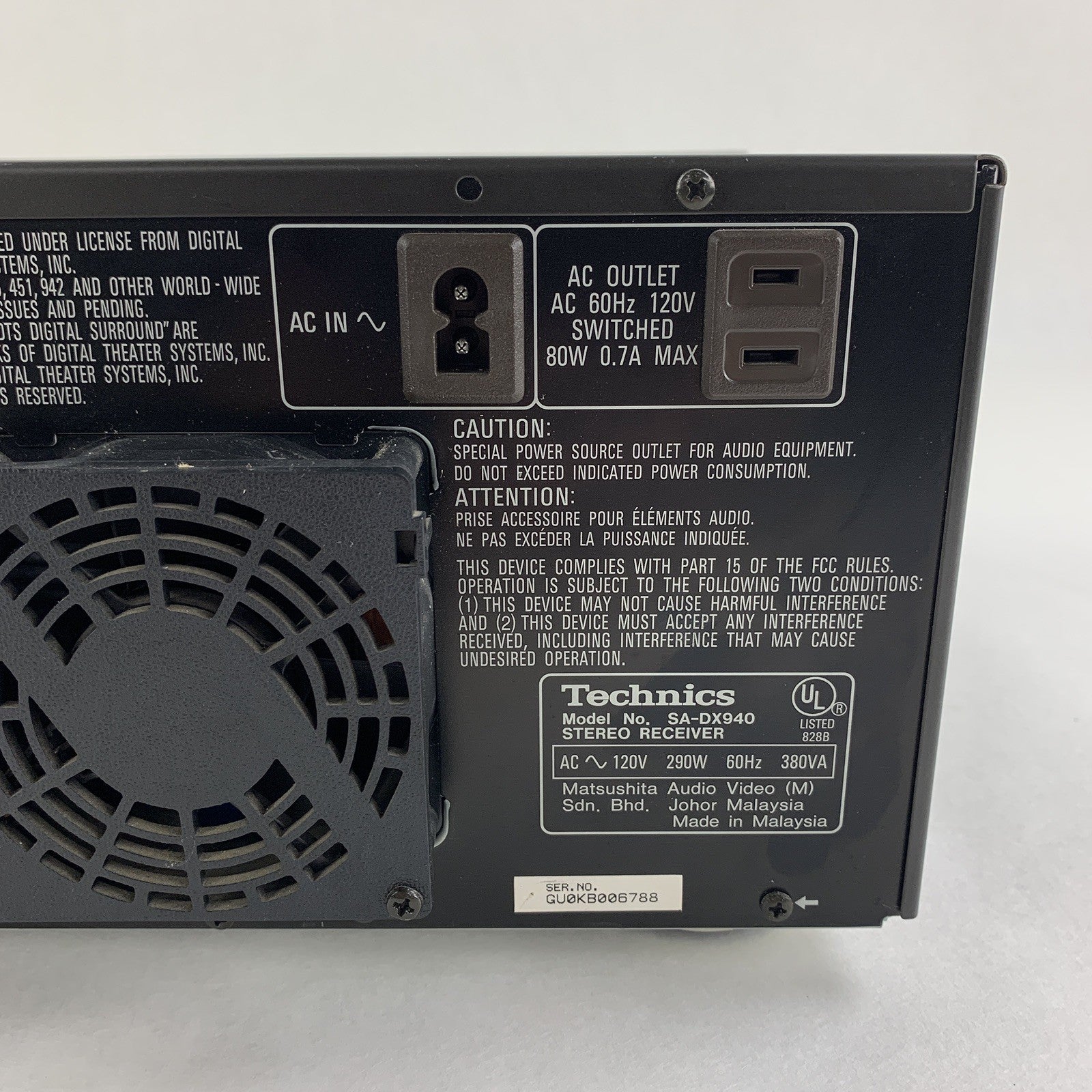 Technics SA-AX540 Receiver HiFi Stereo 5.1 Channel Tested No Remote