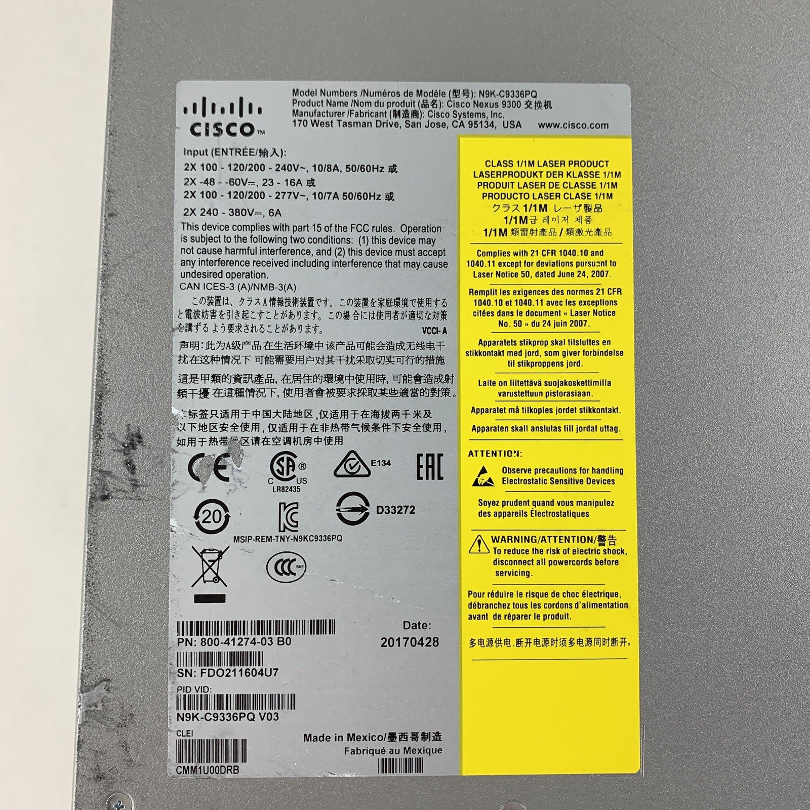 Cisco N9K-C9336PQ 36-Port Nexus 9300 Switch Tested Reset w/ 2 PSU and 2 fans