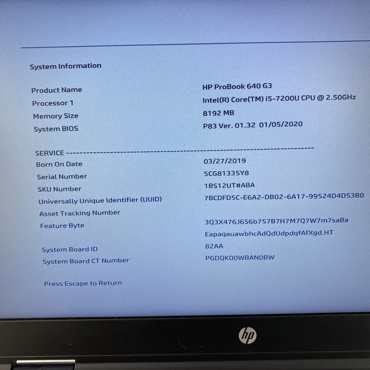 HP ProBook 640 G3 14" i5-7200U 2.5GHz 8GB RAM SSD/OS/AC/Batt - READ2