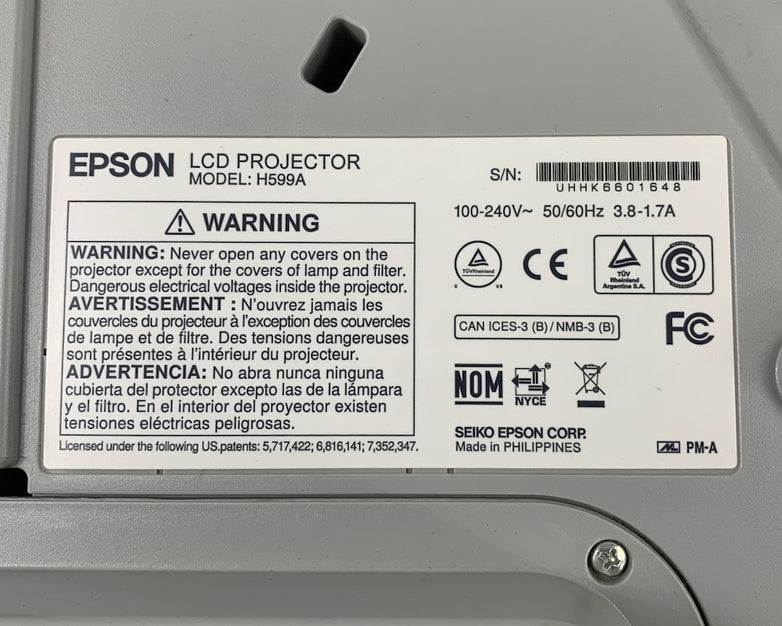 Epson BrightLink 595Wi H599A LCD Lamp Projector 3085 Lamp Hours - No Remote