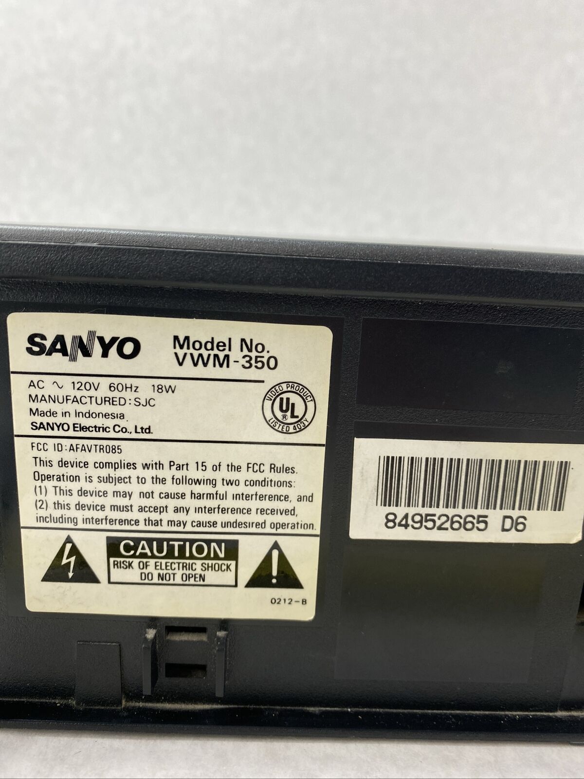 Sanyo VWM-350 DA 4 Head VCR VHS Cassette Tape Player Works NO REMOTE