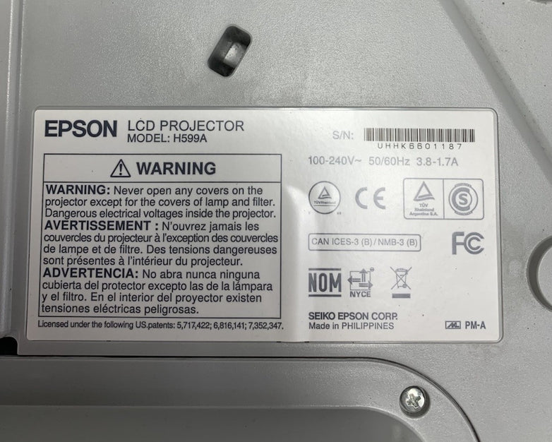 Epson BrightLink 595Wi H599A LCD Lamp Projector 1156 Lamp Hours - No Remote