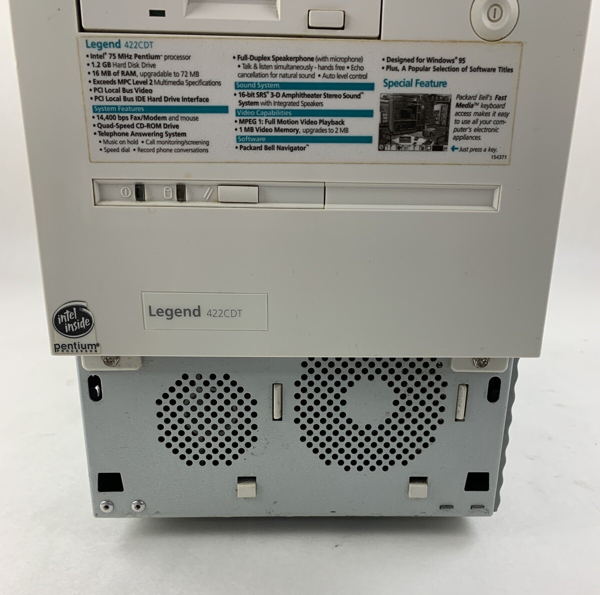 Packard Bell Legend 422CDT Vintage PC Pentium 120 MHz 16 MB Ram No OS No HDD