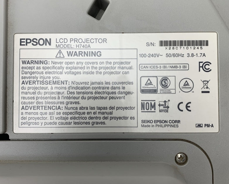Epson PowerLite 695Wi H740A LCD Lamp Projector 1699 Lamp Hours - No Remote