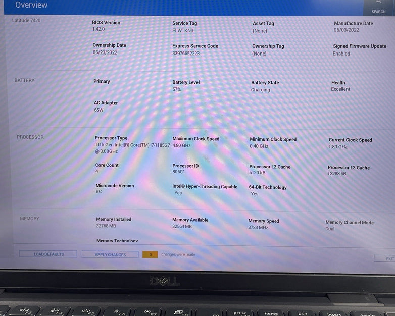 Dell Latitude 7420 14" i7-1185G7 3.00 GHz 32 GB RAM No SSD/OS/AC - READ