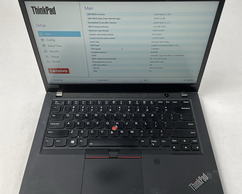 Lenovo ThinkPad T490 14" i5-8365U 1.60 GHz 8 GB RAM No SSD/OS/AC