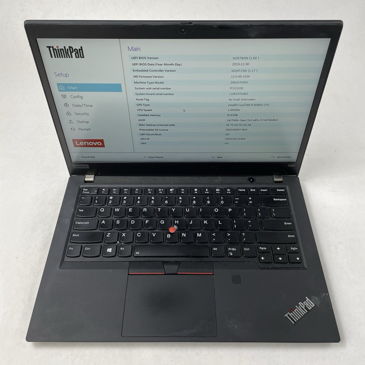 Lenovo ThinkPad T490 14" i5-8365U 1.60 GHz 8 GB RAM No SSD/OS/AC2