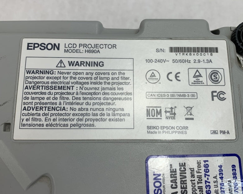 Epson PowerLite W29 H690A LCD Lamp Projector 2079 Lamp Hours - No Remote