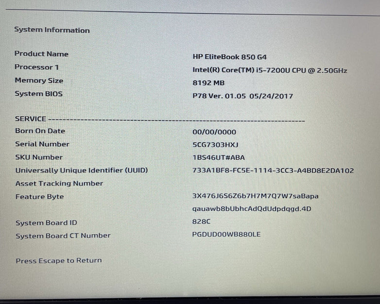 HP EliteBook 850 G4 15.6" i5-7200U 2.50 GHz 8 GB RAM No SSD/OS/AC/Battery