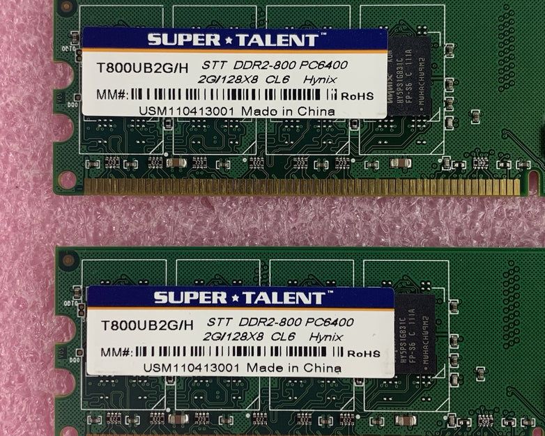 Super Talent T800UB2G/H STT DDR2-800 PC6400 4x2 GB Sticks Memory Ram Lot of 4x