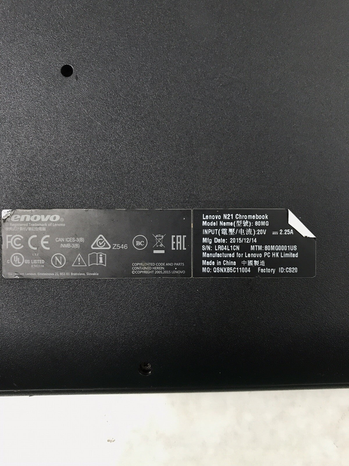 Lenovo Chromebook N21 80MG 11.6" Intel Celeron N2840 @ 2.16GHz 4GB RAM 16GB SSD9