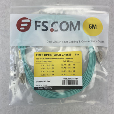 FS.Com Fibre Optic Patch Cable 10G 50/125 OM3 Multimode Color Aqua 5M - Lot Of 5