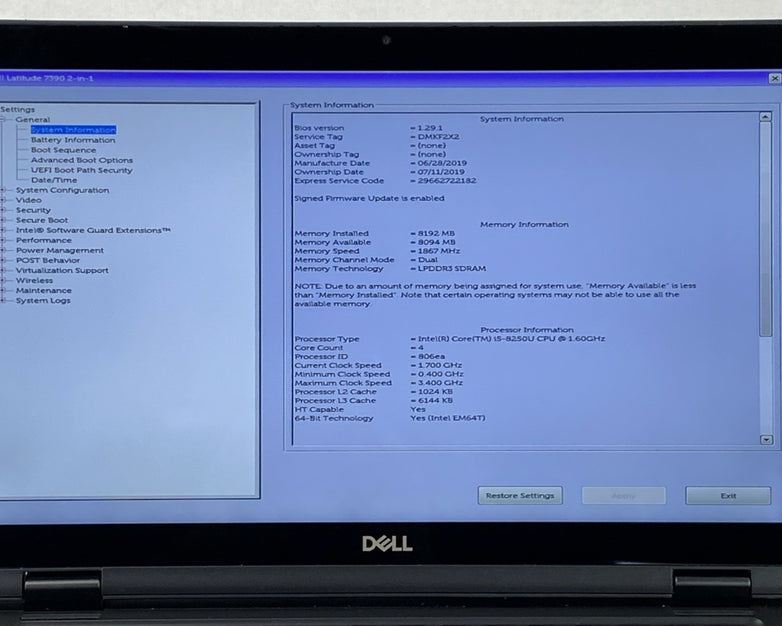 Dell Latitude 7390 2 in 1  13.3" Touch i5-8250U 1.6GHz 8GB RAM No Battery/HDD/OS