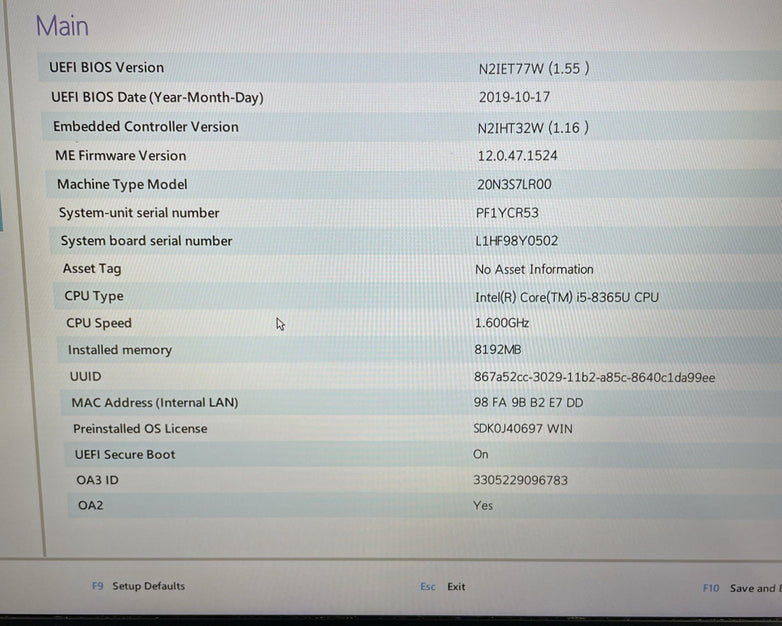 Lenovo ThinkPad T490 14" i5-8365U 1.60 GHz 8 GB RAM No SSD/OS/AC - Bad Hinge