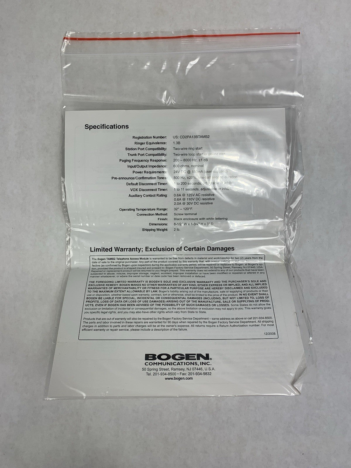 Bogen Communications TAMB2 Telephone Paging Access Module w/ Accessories
