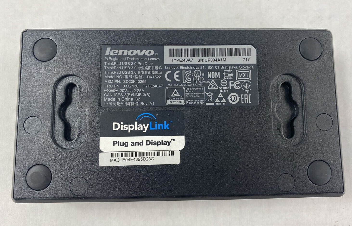 Lot of 4 Lenovo ThinkPad 40A7 USB 3.0 Pro Docking Station Untested
