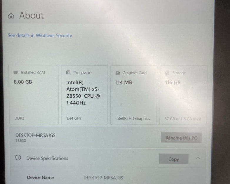 MobileDemand xTablet T8650 Atom x5-Z8550 1.44GHz 8GB RAM 128GB SSD No AC- Tested