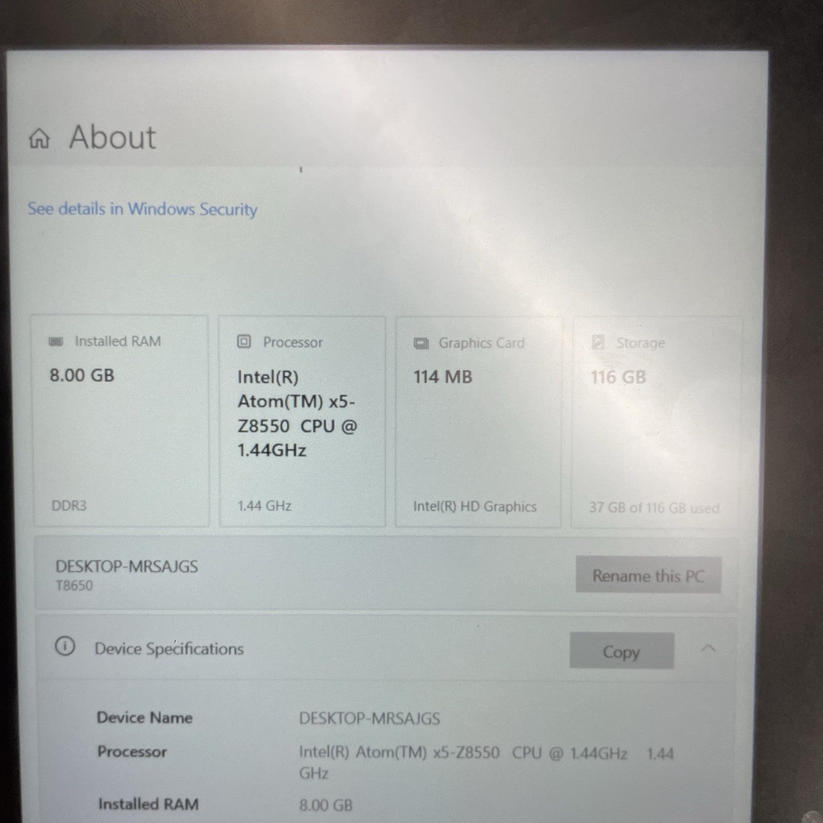 MobileDemand xTablet T8650 Atom x5-Z8550 1.44GHz 8GB RAM 128GB SSD No AC- Tested3